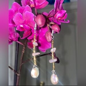 Rose Quartz Pearl Drop Earrings